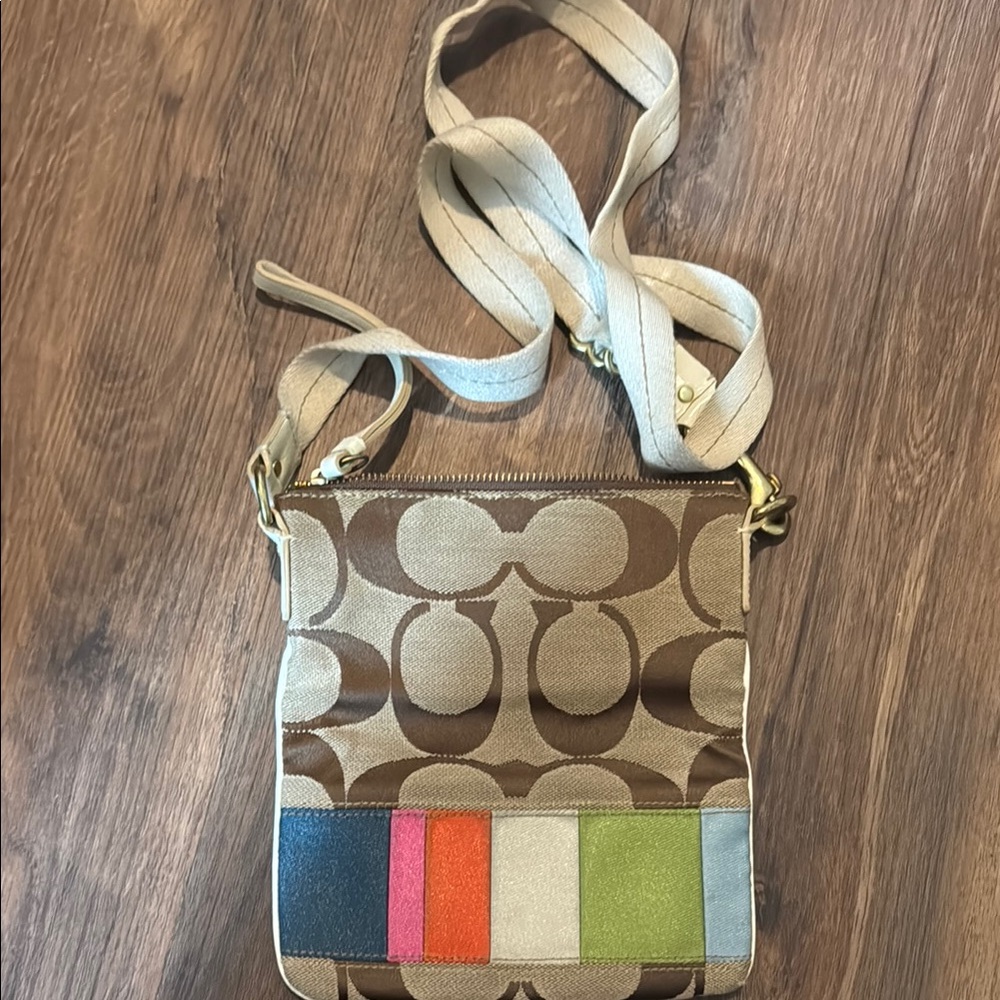 Coach Brown and Tan Crossbody Bag with Signature Monogram